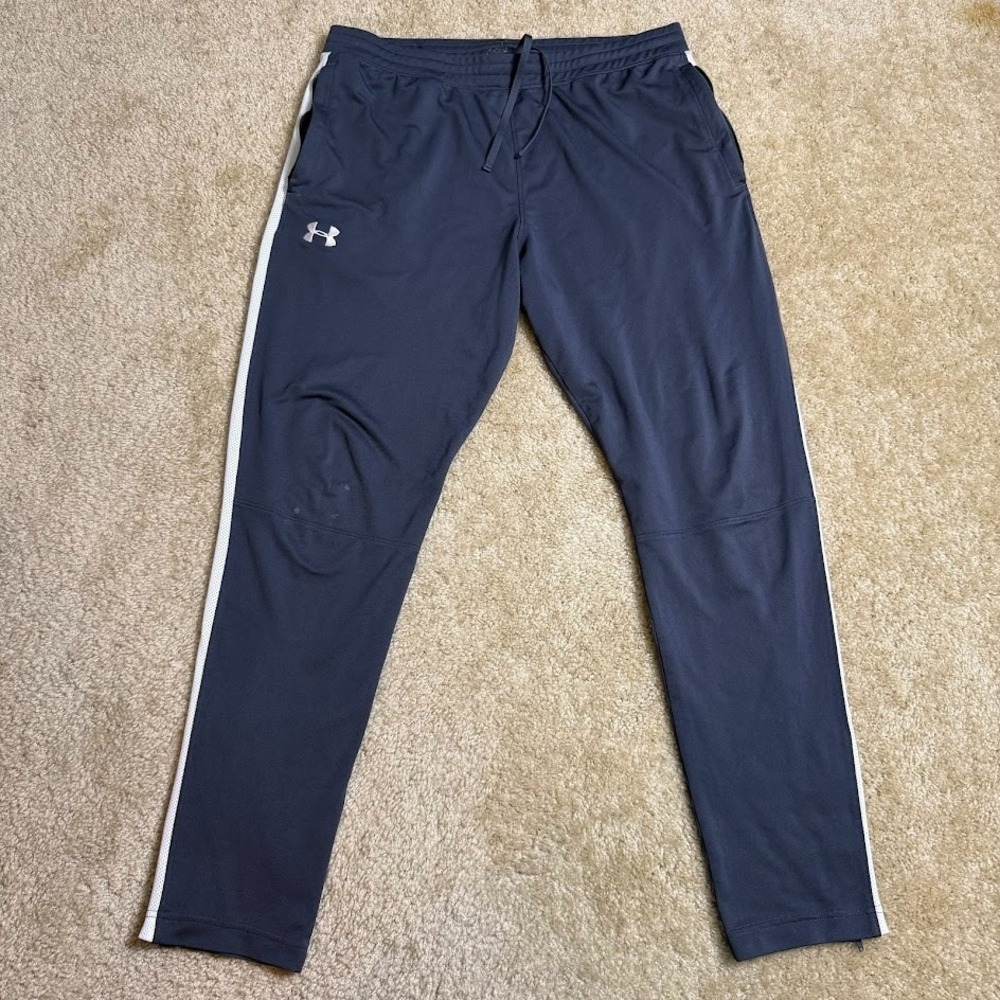 Under Armour‎ Track Pants Mens XL Gray White Stripe Zip Ankle Athletic Joggers